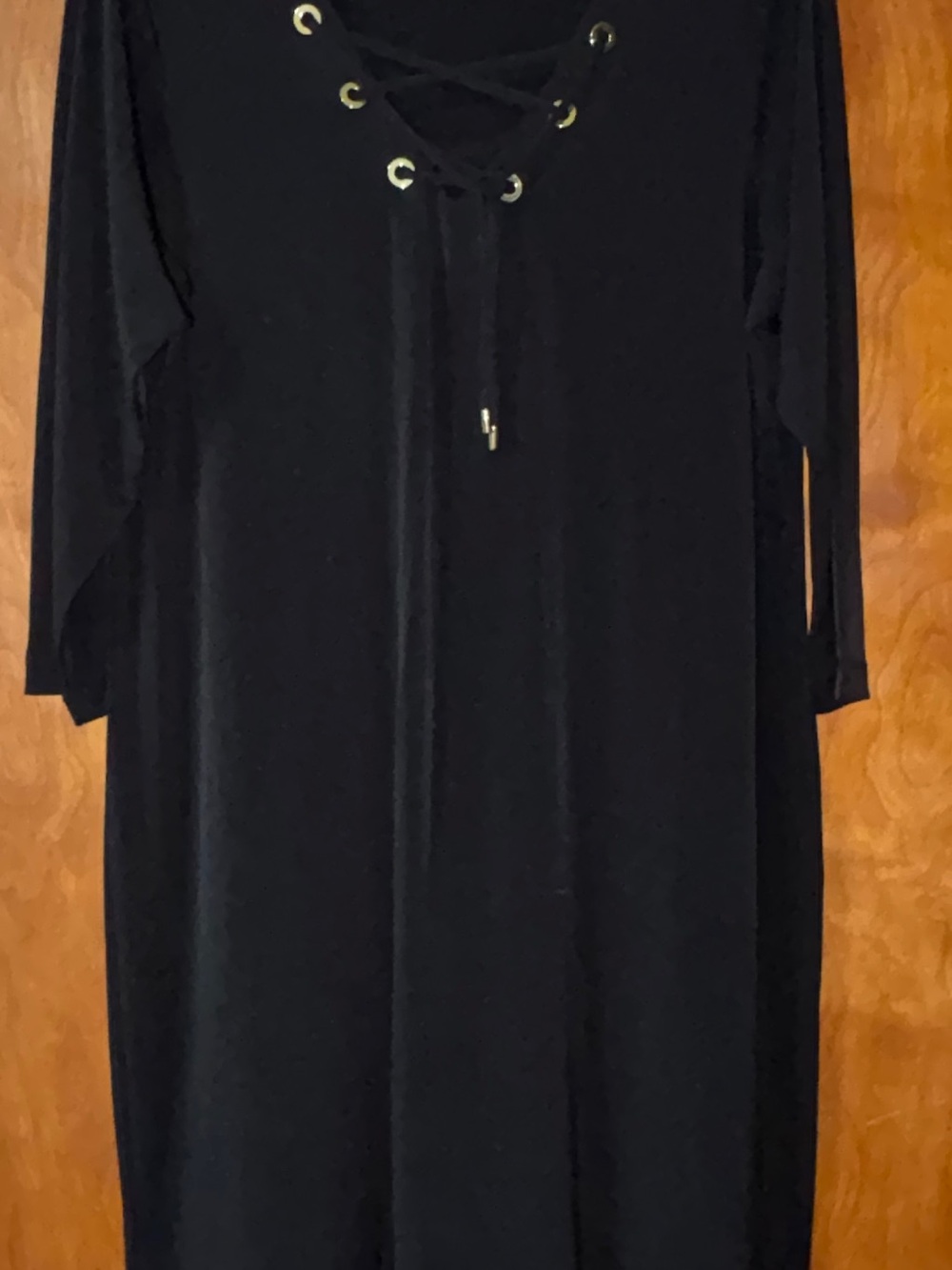Chelsea & Theodore Black 3/4 Sleeve Lace-Up Dress